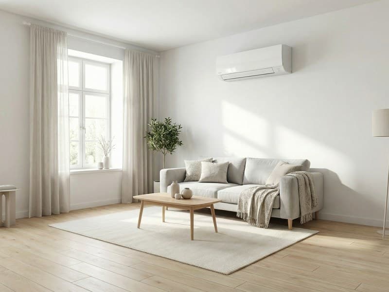 Luftvärmepump innedel i skandinaviskt hem